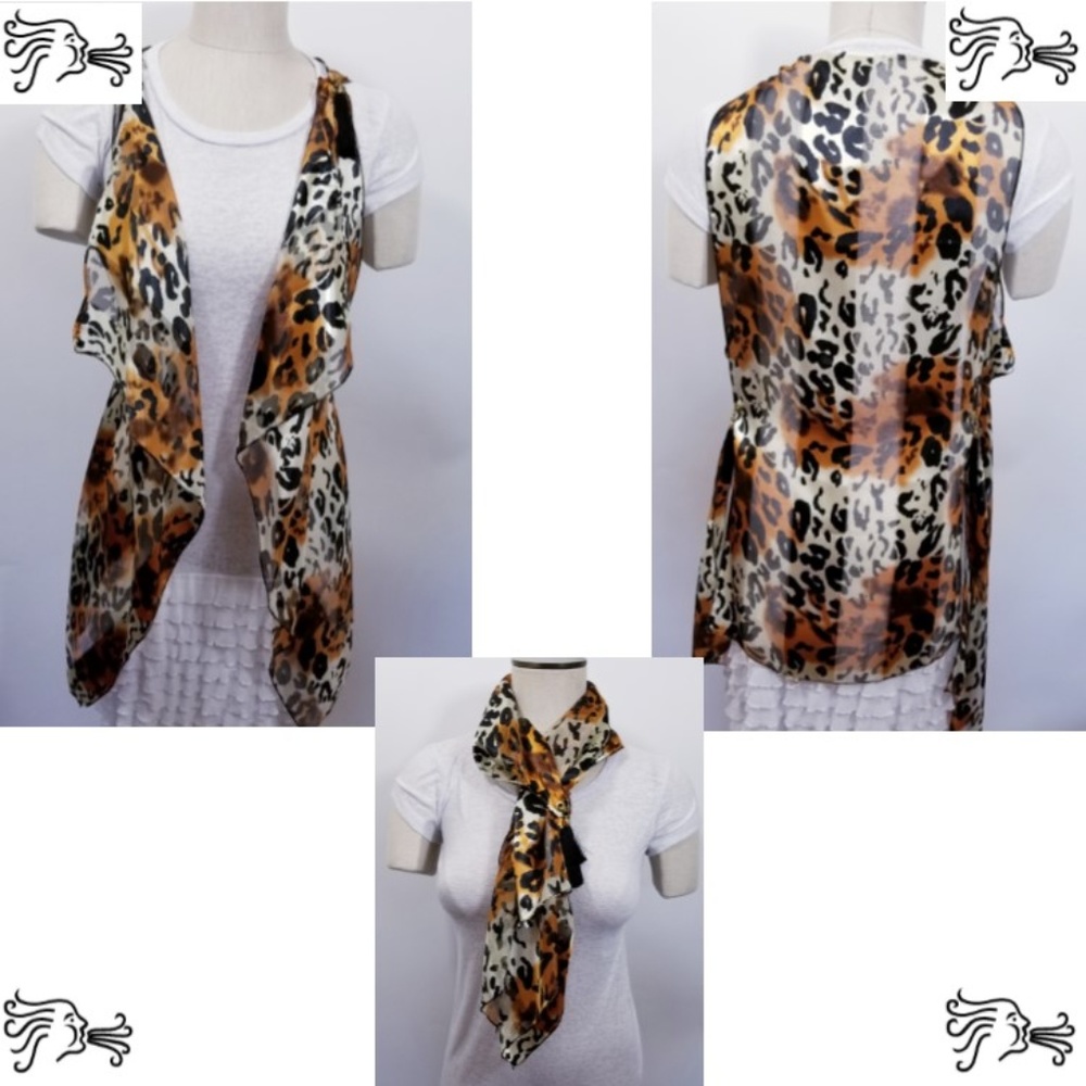 Brown Black Tiger Print Vest Wrap Shawl Scarf